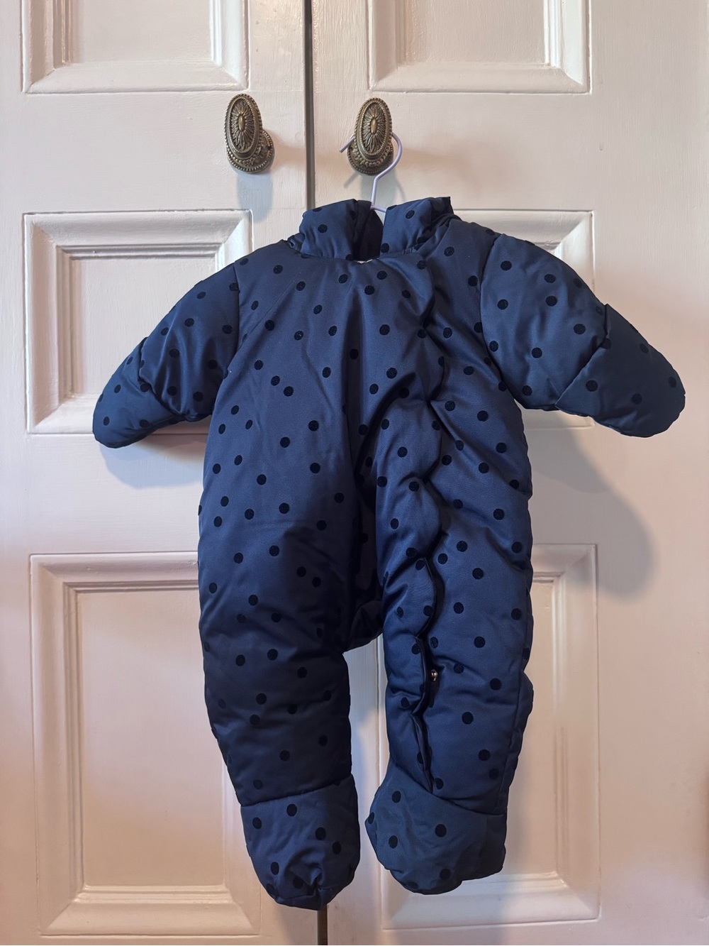 NWOT Jacadi Navy Polka Dot Puffer One-Piece Snowsuit